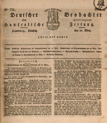 Deutscher Beobachter oder privilegirte hanseatische Zeitung Dienstag 30. März 1819