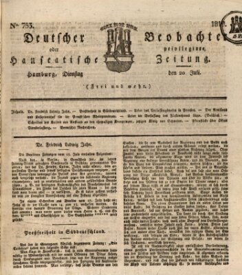 Deutscher Beobachter oder privilegirte hanseatische Zeitung Dienstag 20. Juli 1819