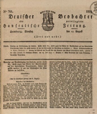 Deutscher Beobachter oder privilegirte hanseatische Zeitung Dienstag 17. August 1819