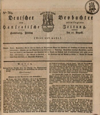 Deutscher Beobachter oder privilegirte hanseatische Zeitung Freitag 27. August 1819