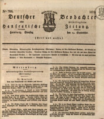 Deutscher Beobachter oder privilegirte hanseatische Zeitung Dienstag 14. September 1819