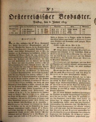 Der Oesterreichische Beobachter Dienstag 5. Januar 1819