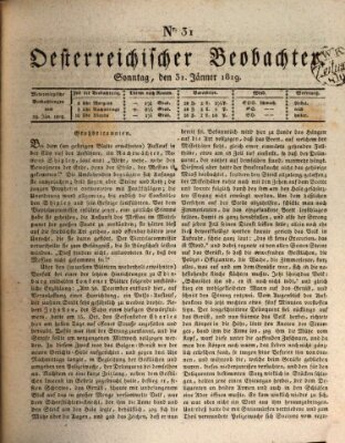 Der Oesterreichische Beobachter Sonntag 31. Januar 1819