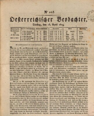 Der Oesterreichische Beobachter Dienstag 13. April 1819