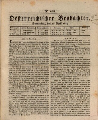 Der Oesterreichische Beobachter Donnerstag 15. April 1819