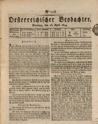 Der Oesterreichische Beobachter Sonntag 25. April 1819