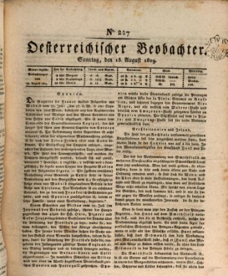 Der Oesterreichische Beobachter Sonntag 15. August 1819