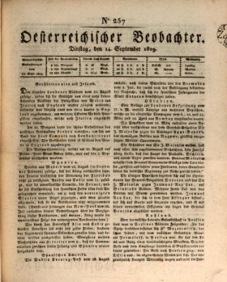Der Oesterreichische Beobachter Dienstag 14. September 1819