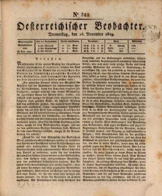 Der Oesterreichische Beobachter Donnerstag 18. November 1819