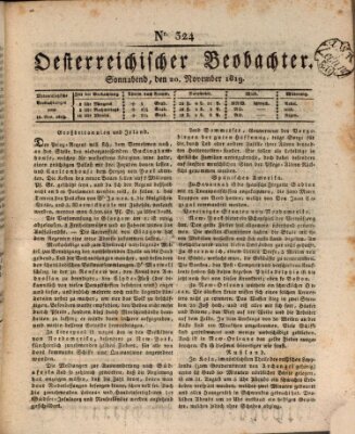 Der Oesterreichische Beobachter Samstag 20. November 1819