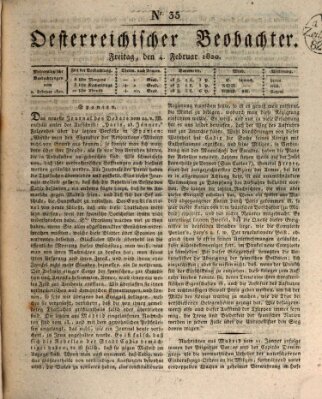 Der Oesterreichische Beobachter Freitag 4. Februar 1820