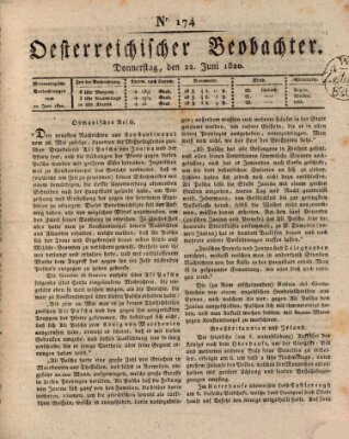 Der Oesterreichische Beobachter Donnerstag 22. Juni 1820