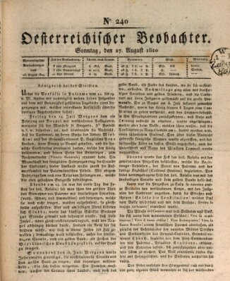 Der Oesterreichische Beobachter Sonntag 27. August 1820