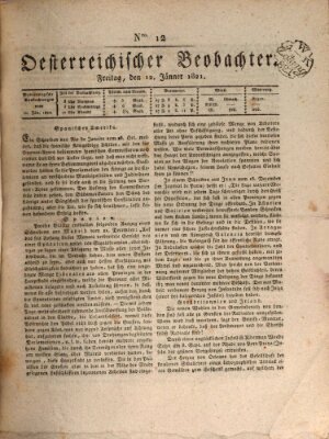 Der Oesterreichische Beobachter Freitag 12. Januar 1821
