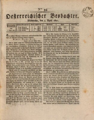 Der Oesterreichische Beobachter Mittwoch 4. April 1821