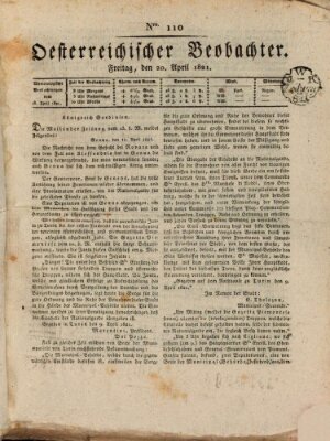 Der Oesterreichische Beobachter Freitag 20. April 1821