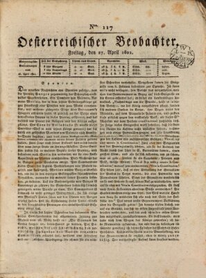 Der Oesterreichische Beobachter Freitag 27. April 1821