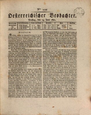 Der Oesterreichische Beobachter Dienstag 19. Juni 1821