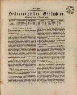 Der Oesterreichische Beobachter Sonntag 5. August 1821