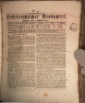 Der Oesterreichische Beobachter Freitag 4. Januar 1822