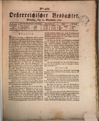 Der Oesterreichische Beobachter Sonntag 22. September 1822