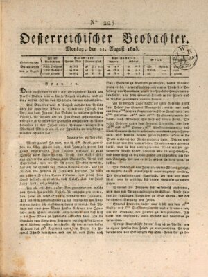 Der Oesterreichische Beobachter Montag 11. August 1823