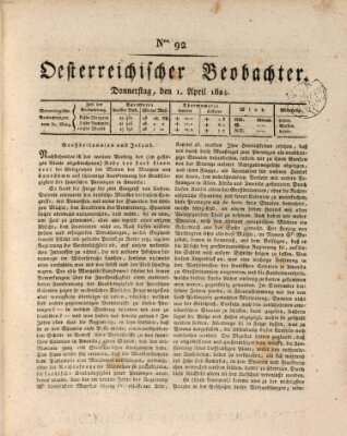 Der Oesterreichische Beobachter Donnerstag 1. April 1824