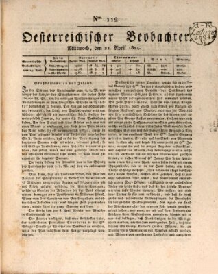 Der Oesterreichische Beobachter Mittwoch 21. April 1824