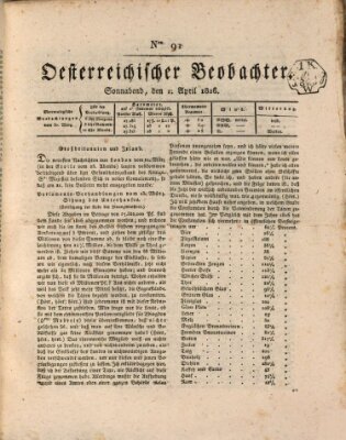 Der Oesterreichische Beobachter Samstag 1. April 1826