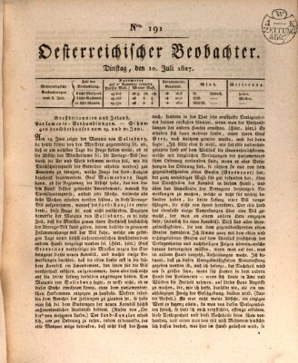 Der Oesterreichische Beobachter Dienstag 10. Juli 1827