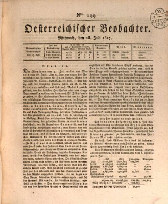 Der Oesterreichische Beobachter Mittwoch 18. Juli 1827