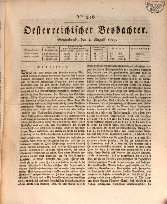 Der Oesterreichische Beobachter Samstag 4. August 1827
