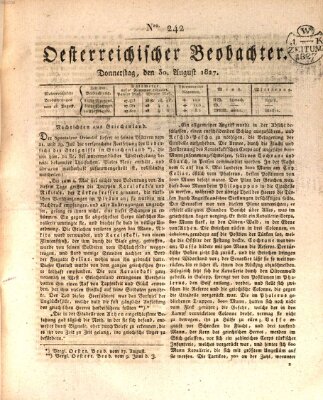 Der Oesterreichische Beobachter Donnerstag 30. August 1827