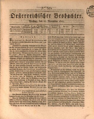 Der Oesterreichische Beobachter Dienstag 27. November 1827