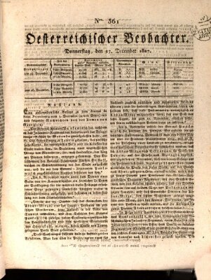 Der Oesterreichische Beobachter Donnerstag 27. Dezember 1827