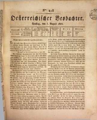 Der Oesterreichische Beobachter Dienstag 5. August 1828