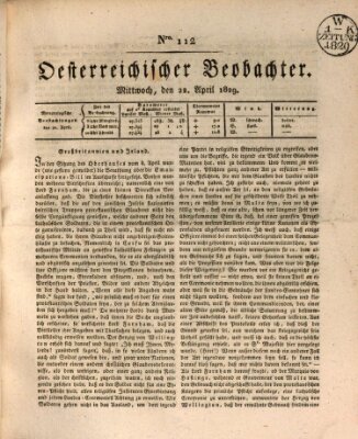 Der Oesterreichische Beobachter Mittwoch 22. April 1829