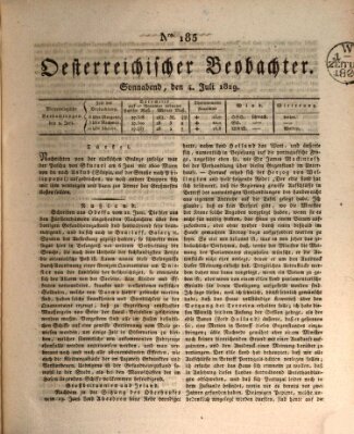 Der Oesterreichische Beobachter Samstag 4. Juli 1829