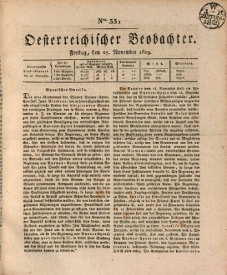 Der Oesterreichische Beobachter Freitag 27. November 1829