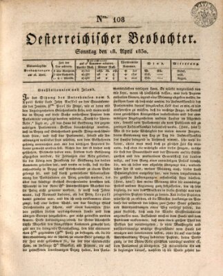 Der Oesterreichische Beobachter Sonntag 18. April 1830