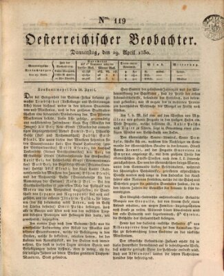Der Oesterreichische Beobachter Donnerstag 29. April 1830
