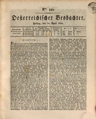 Der Oesterreichische Beobachter Freitag 30. April 1830