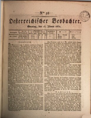 Der Oesterreichische Beobachter Sonntag 16. Januar 1831