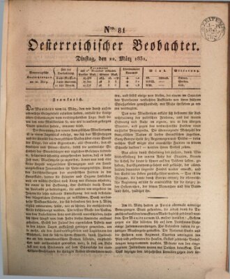Der Oesterreichische Beobachter Dienstag 22. März 1831