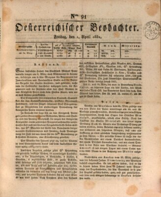 Der Oesterreichische Beobachter Freitag 1. April 1831