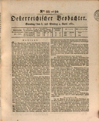 Der Oesterreichische Beobachter Montag 4. April 1831