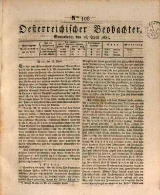 Der Oesterreichische Beobachter Samstag 16. April 1831