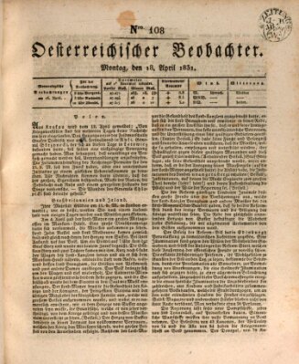 Der Oesterreichische Beobachter Montag 18. April 1831