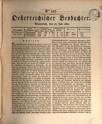 Der Oesterreichische Beobachter Samstag 16. Juli 1831
