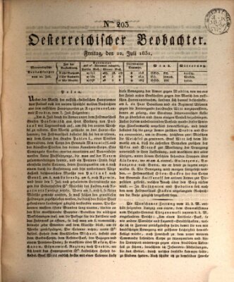 Der Oesterreichische Beobachter Freitag 22. Juli 1831